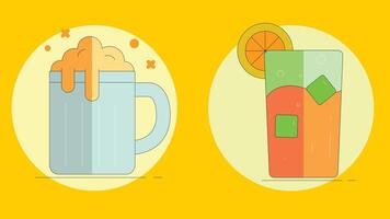 two different drinks with orange slices and ice cubes vector