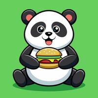 panda logo icon eating burger design template vector
