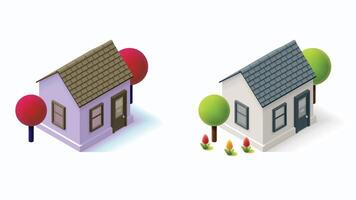 two houses with trees and flowers in the background vector