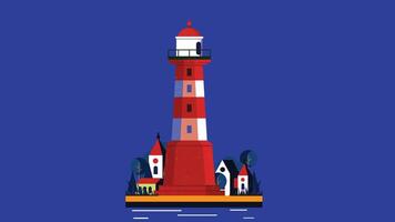 a lighthouse on a blue background with a red and white tower vector