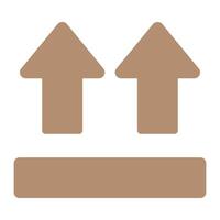 Two brown arrows pointing upwards above a horizontal brown line, representing the upload action in digital interfaces vector