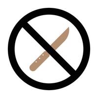 A simple icon of a knife crossed out by a circle, symbolizing do not open with knife or sharp object Perfect for packaging, delicate products, and safety warnings vector