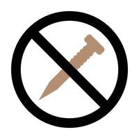 No screws required symbol for packaging. Features a screw with a prohibition sign, indicating tool free assembly. vector