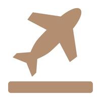 A brown airplane icon, shown from an isometric view, flying above a line representing the ground. This simple design indicates air delivery services vector