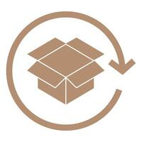 Icon of an open cardboard box inside a circle with a downward arrow, indicating recycling or package handling instructions. Commonly used on packaging for shipping or storage guidelines vector