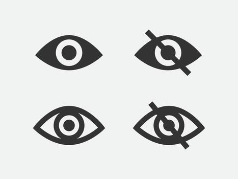 Set show password icon, eye symbol. vision hide from watch icon. Secret view web design element. vector