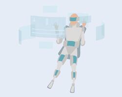 Future technology concept. Man working on computer in virtual reality glasses. illustration. vector
