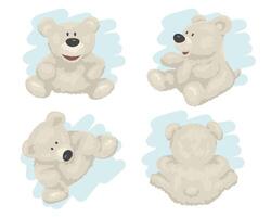 White teddy bear in different poses isolated on background, set. illustration vector