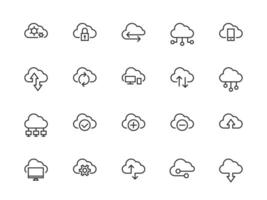 Set technology icon cloud computing connection. Big data global server. Line design symbol. vector