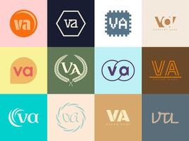 VA logo company template. Letter v and a logotype. Set different classic serif lettering and modern bold text with design elements. Initial font typography. vector