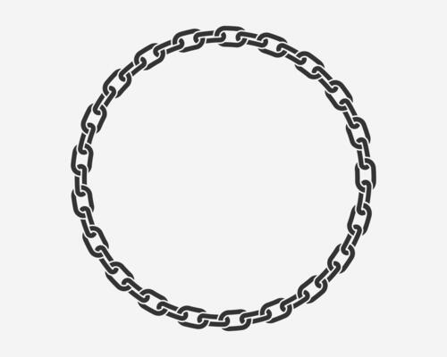 Texture chain round frame. Circle border chains silhouette black and white isolated on background. Chainlet design element.