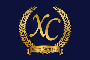 Initial letter X and C, XC monogram logo design with laurel wreath. Luxury golden calligraphy font. vector