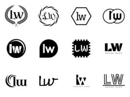 LW logo company template. Letter l and w logotype. Set different classic serif lettering and modern bold text with design elements. Initial font typography. vector