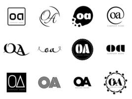OA logo company template. Letter o and a logotype. Set different classic serif lettering and modern bold text with design elements. Initial font typography. vector