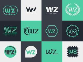 WZ logo company template. Letter w and z logotype. Set different classic serif lettering and modern bold text with design elements. Initial font typography. vector