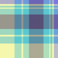 Template fabric pattern textile, scotland background check tartan. Multicolored seamless plaid texture in cyan and indigo colors. vector