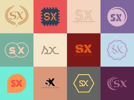 SX logo company template. Letter s and x logotype. Set different classic serif lettering and modern bold text with design elements. Initial font typography. vector