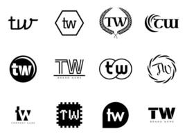 TW logo company template. Letter t and w logotype. Set different classic serif lettering and modern bold text with design elements. Initial font typography. vector