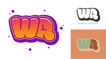 WQ logo design for festival or party. Initial letter w and q in graffiti style. Creative modern lettering company name of font typography. Kids trendy logotype or identity. vector