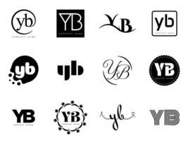 YB logo company template. Letter y and b logotype. Set different classic serif lettering and modern bold text with design elements. Initial font typography. vector