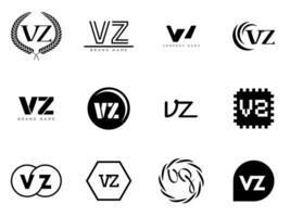VZ logo company template. Letter v and z logotype. Set different classic serif lettering and modern bold text with design elements. Initial font typography. vector