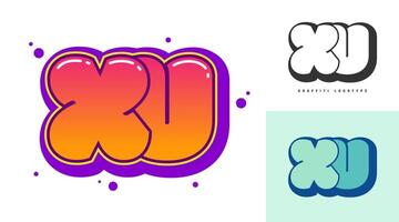 XU logo design for festival or party. Initial letter x and u in graffiti style. Creative modern lettering company name of font typography. Kids trendy logotype or identity. vector