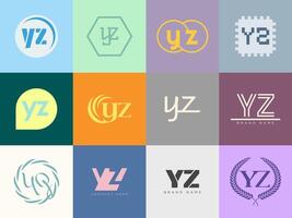YZ logo company template. Letter y and z logotype. Set different classic serif lettering and modern bold text with design elements. Initial font typography. vector