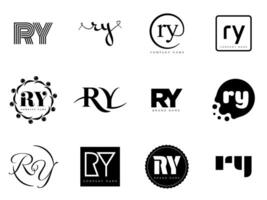 RY logo company template. Letter r and y logotype. Set different classic serif lettering and modern bold text with design elements. Initial font typography. vector