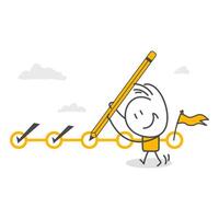 Businessman project manager holding a big pen to check completed tasks on project management timeline. vector
