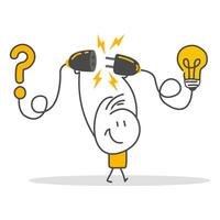 Businessman combines question mark with light bulb solution. vector