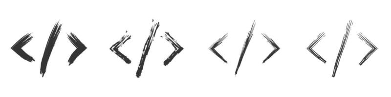 illustration of coding brackets with a brushstroke effect in black and white. vector