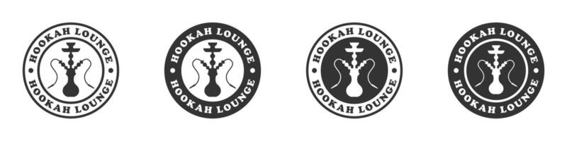 Hookah lounge icons with circular badge design in outline and silhouette styles. Ideal for nightlife, relaxation, and leisure themes. vector