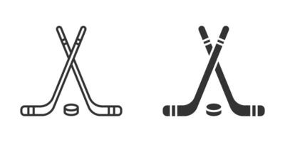 Hockey sticks crossed with puck icons in outline and silhouette styles. Perfect for sports, game, and recreation themes. vector