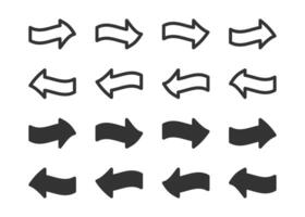 Icons of arrows pointing left and right in various styles, including outline and filled. Perfect for navigation, directions, and UI elements. vector