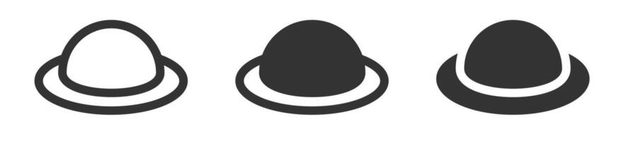 Icons of a hat in three styles, outline, filled, and flat. Ideal for fashion, accessories, or minimalist design themes. vector