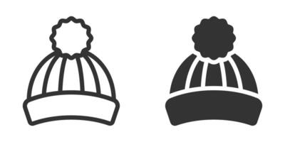Minimalist illustration of a winter hat with a pom-pom, shown in outline and filled styles. vector