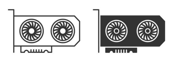 Icons of a computer graphics card in outline and filled styles. Perfect for technology, hardware, and computing illustrations. vector