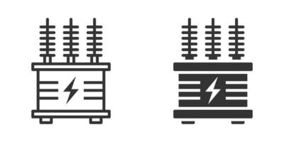 VeIcons of electric transformers with lightning symbols in outline and filled styles. Ideal for energy, power, and electrical engineering themes. vector