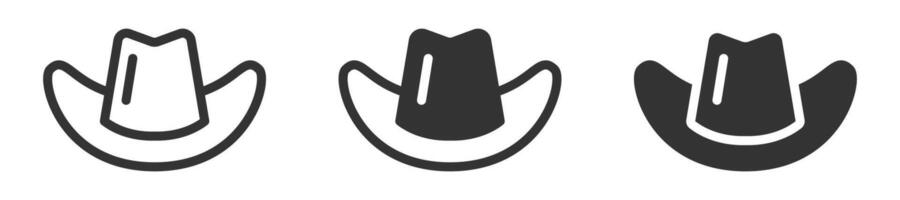 Minimalist illustration of cowboy hats in three styles, outline, filled, and simple. vector