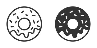 Donut icons with icing and sprinkles in outline and silhouette styles. Perfect for bakery, dessert, and food themes. vector