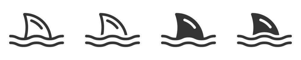 Illustration of shark fin icons in water in a simple black and white design. vector