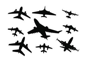 airplane silhouette set of different planes on white background vector