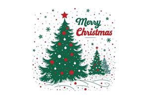 Christmas tree with snowflakes and a red star on it. vector