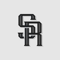 The SR or RS black monogram logo is in a classic style, featuring elegant interlocking letters, with sharp curves and balanced proportions, evoking a vintage and detailed feel. vector