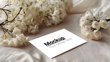 Elegant Greeting Card Mockup with Fresh Floral Arrangement psd