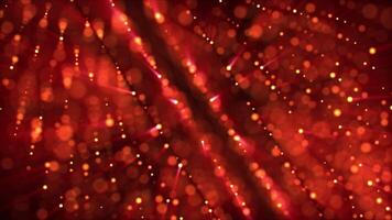 Abstract background of bright shimmering particles. A dotted luminous surface emitting rays of light. Laser show. Seamless loop 4k video