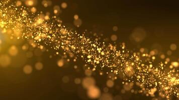 Abstract background of gold particles. Gold shiny background. gold dust and beautiful bokeh on a dark background. seamless loop video