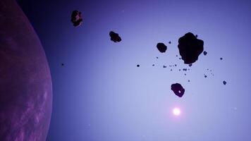 a large cluster of asteroids near an unknown planet video