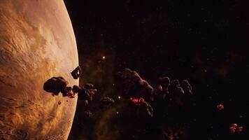 a large cluster of asteroids near an unknown planet video