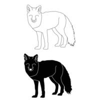 fox line art and silhouette vector